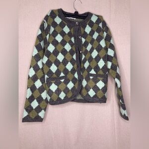 ZARA GREEN KNIT DIAMOND JACQUARD CARDIGAN JACKET Size Medium